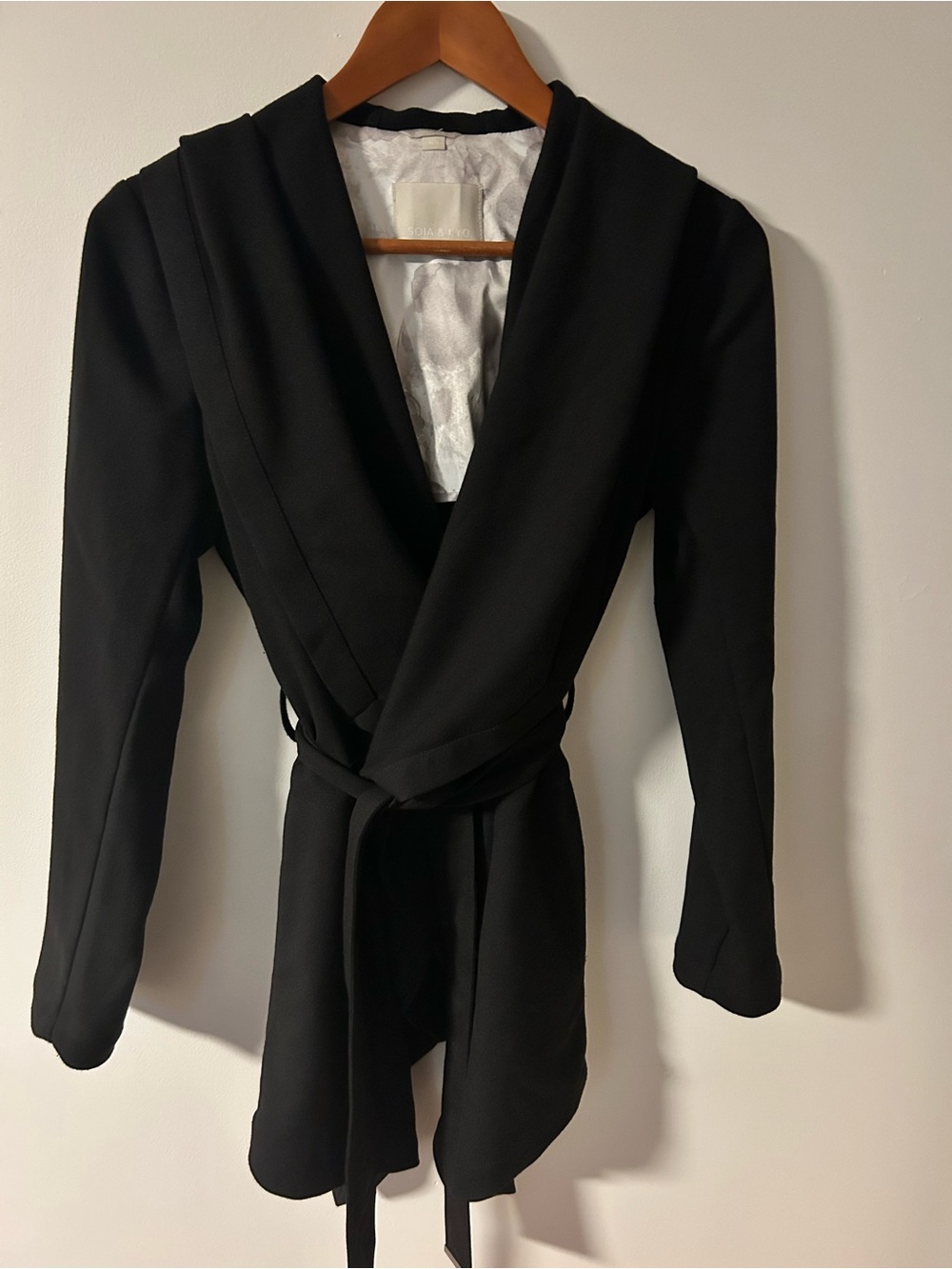 SOIA & KYO Black Hooded Wrap Jacket Blazer with Belt